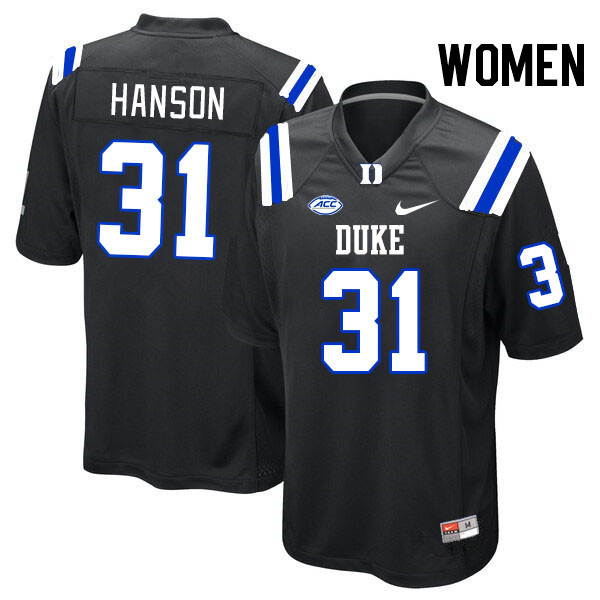 Women #31 River Hanson Duke Blue Devils College Football Jerseys Stitched Sale-Black - Click Image to Close